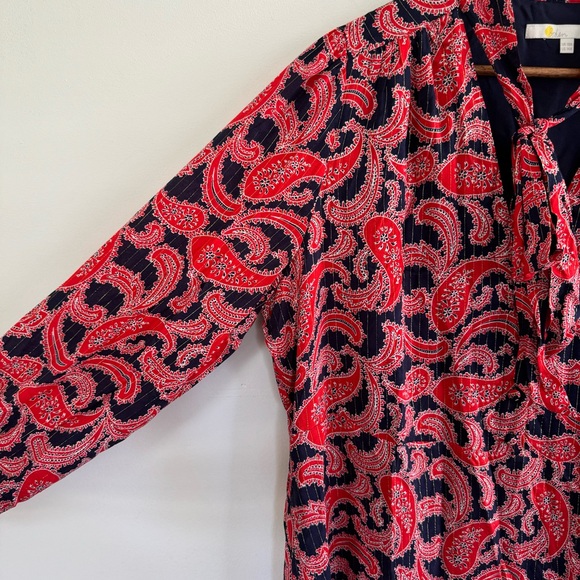 Boden Tie Neck Mini Dress in Red and Blue Paisley Cluster Twee Women’s Size 14 - Picture 11 of 16